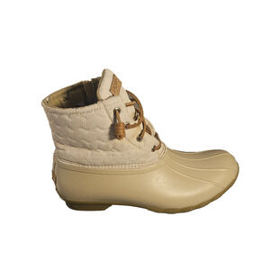 Sperry Quilted Puff Nylon Saltwater Duck Boots Waterproof Ivory, Zip, Sz 10.